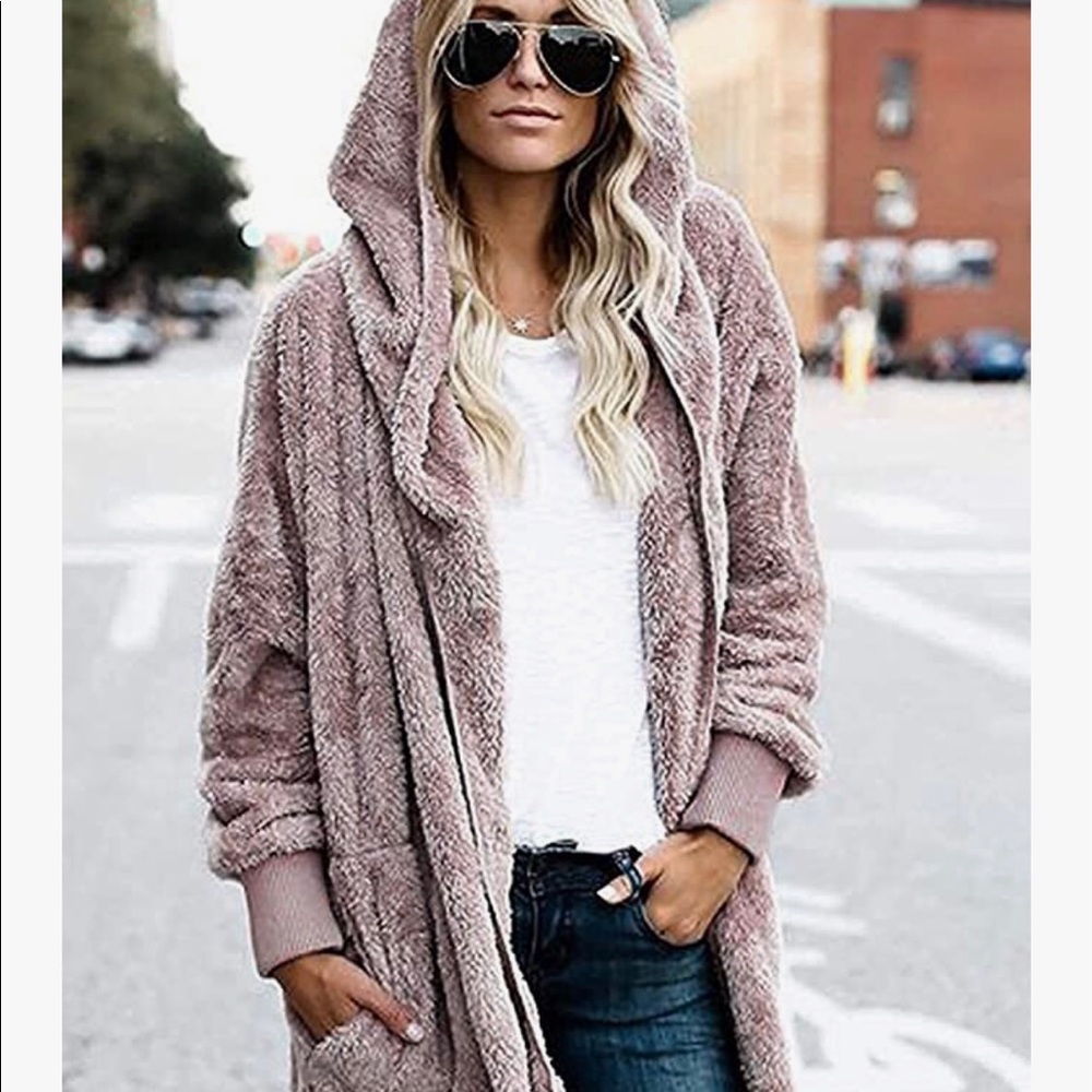 Women Hooded Cardigan Fuzzy Jacket